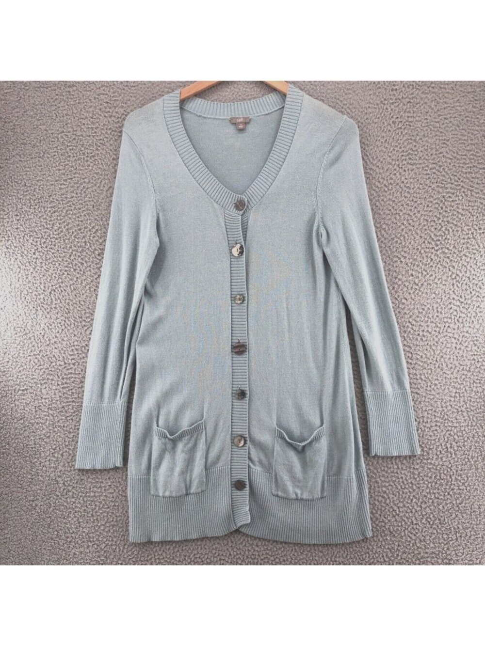 J Jill Sweater Womens Medium Blue Silk Blend Cardigan Long Line Button Pocket*